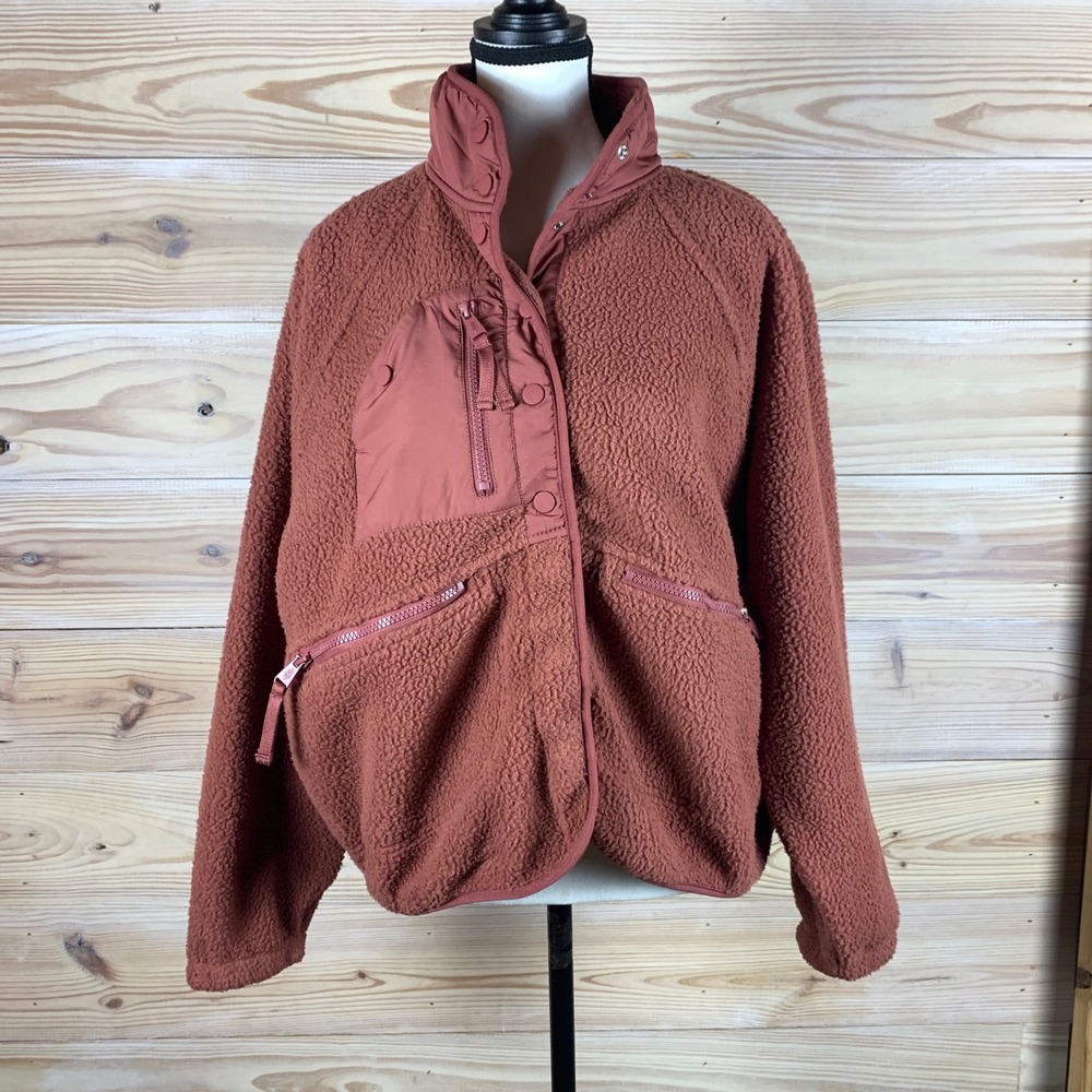 FP Movement Hit The Slopes Fleece Jacket Womens M Pink Cropped Sherpa Oversized